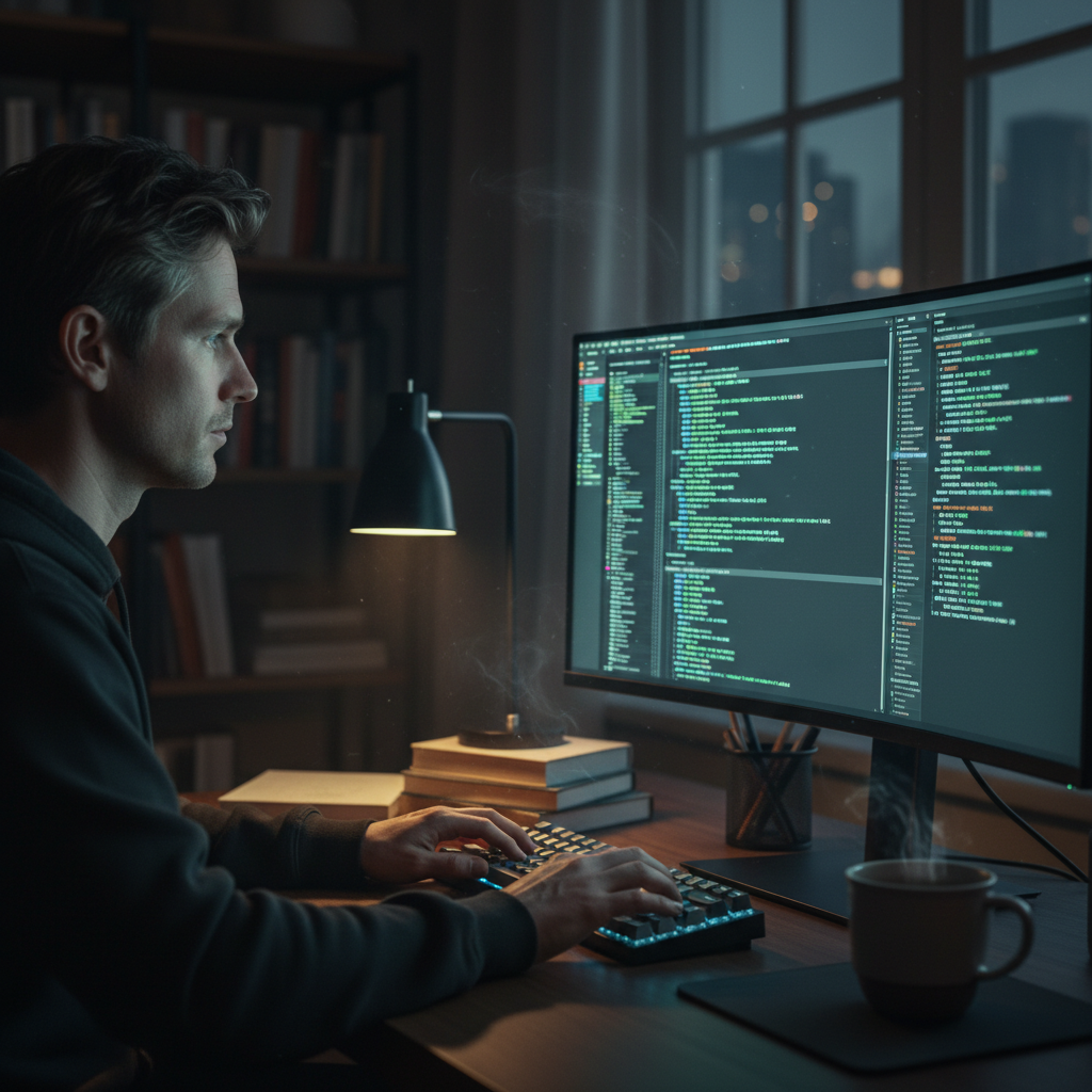 Born in the Terminal - Developer working late with terminal code